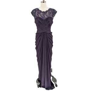 Adrianna Papell Lace Pleated Maxi Dress Purple 4 evening gala black tie preppy